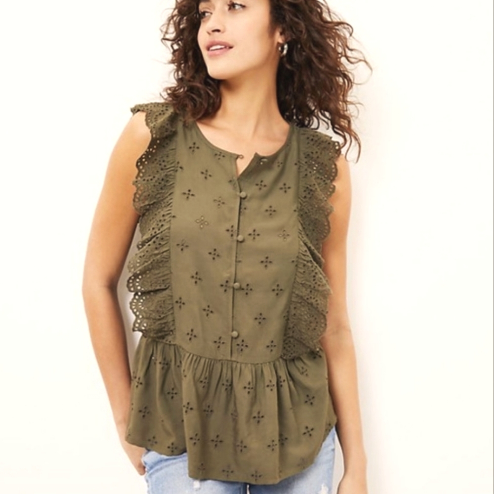 Loft Crochet Detail Ruffle Top